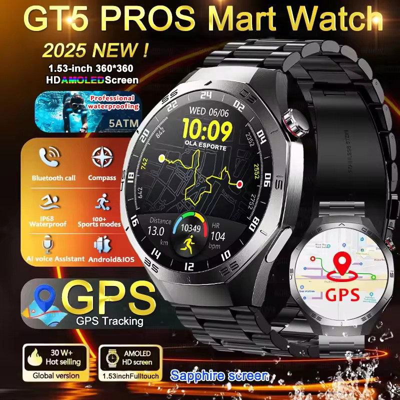 Smartwatch Watches Best Gift For Men - Orologio intelligente GPS rotondo Impermeabile Chiamata